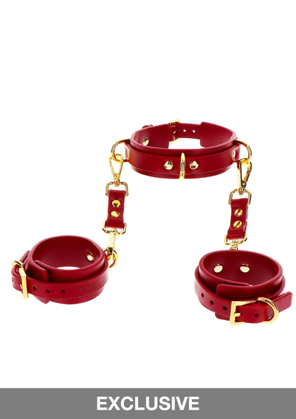 Taboom Bondage in Luxury D-Ring Collar and Wrist Cuffs RED - 2