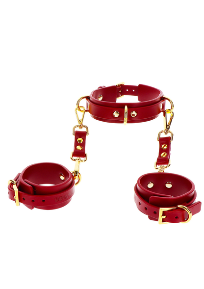 Taboom Bondage in Luxury D-Ring Collar and Wrist Cuffs RED - 5