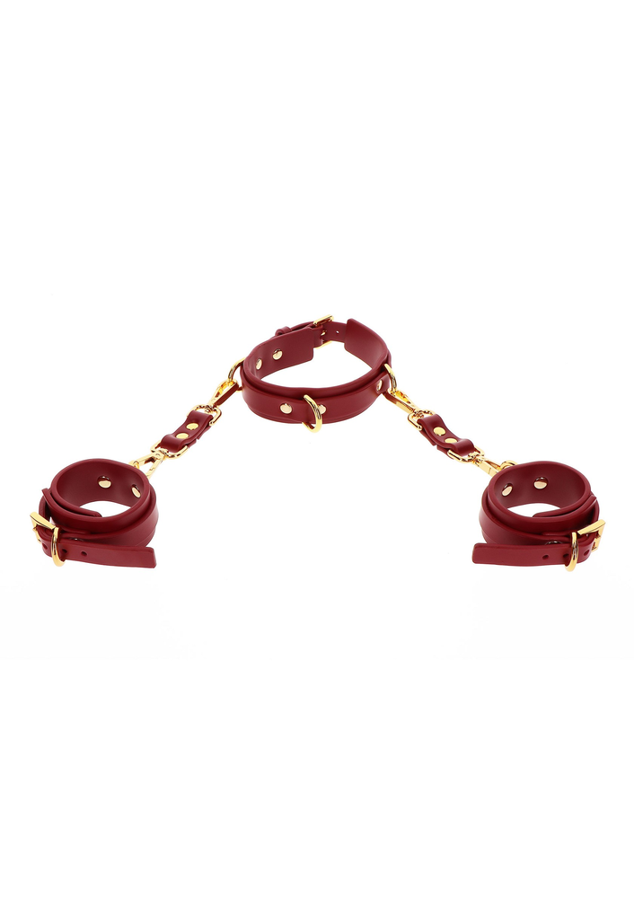 Taboom Bondage in Luxury D-Ring Collar and Wrist Cuffs RED - 1