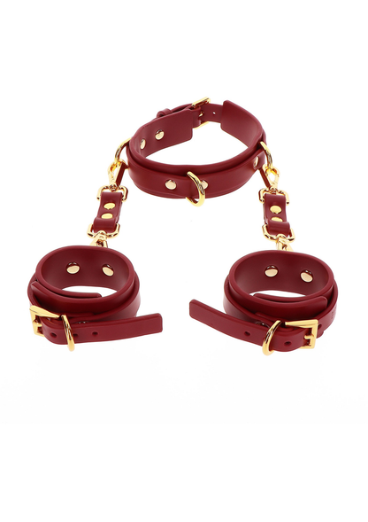 Taboom Bondage in Luxury D-Ring Collar and Wrist Cuffs RED - 4