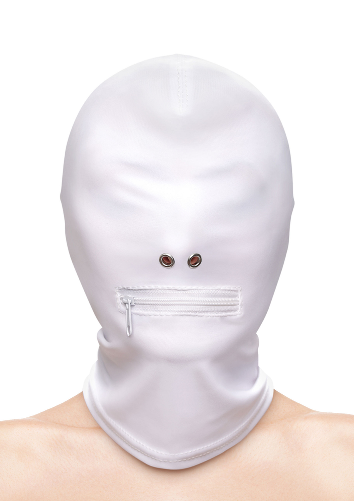 NS Novelties Fetish & Fashion Zippered Mouth Hood WHITE - 1