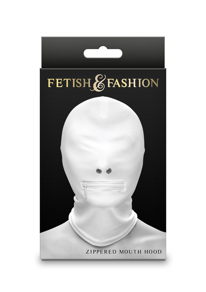 NS Novelties Fetish & Fashion Zippered Mouth Hood WHITE - 0
