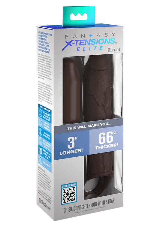 Pipedream Fantasy X-Tensions - Elite 3' Silicone X-tension with Strap - Brown