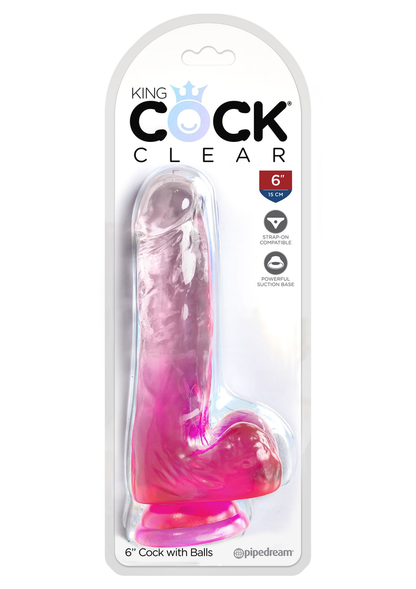 Pipedream King Cock Clear 6' Balls PINK - 1