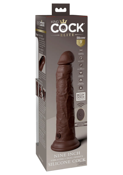 Pipedream King Cock Elite - 9' Vibrating Silicone Dual Density Cock with Remote BROWN - 5