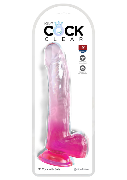 Pipedream King Cock Clear 9' Balls PINK - 1