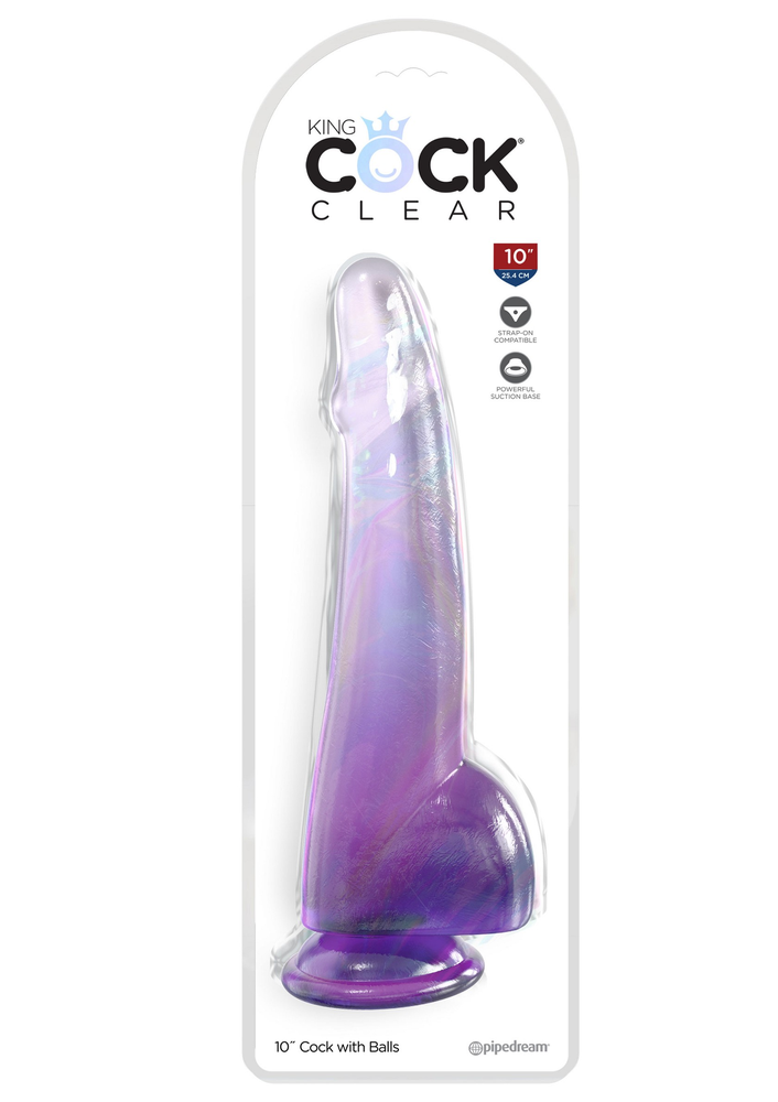 Pipedream King Cock Clear 10' Balls PURPLE - 1