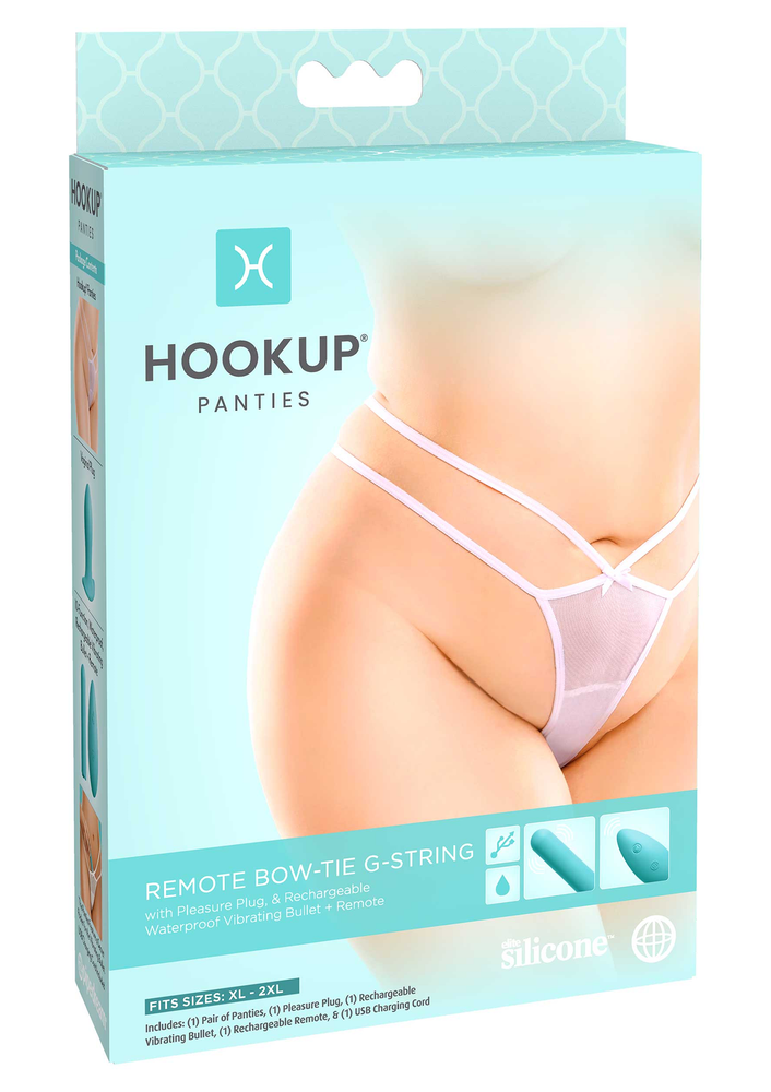 Pipedream HookUp Panties Remote Bow-Tie G-String +Size WHITE - 2