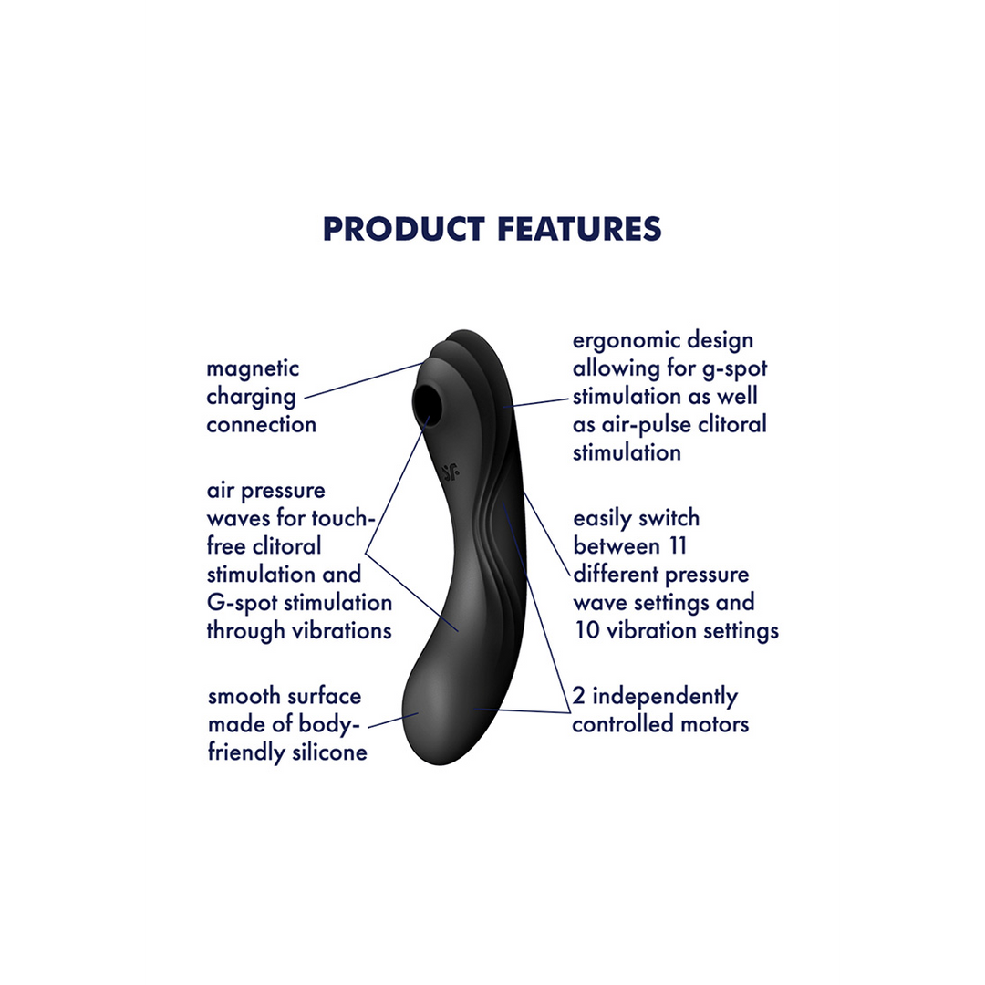 Curvy Trinity 4 - Insertable Air Pulse Vibrator - Black Zwart - 0