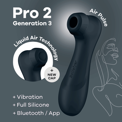 Pro 2 Generation 3 - Double Air Pulse Vibrator - Liquid Air and Connect App - Black Zwart - 4