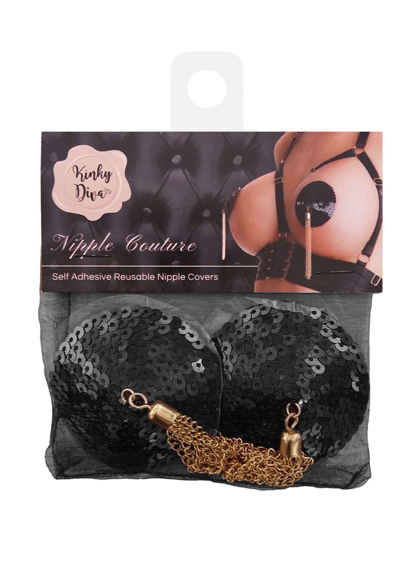 Kinky Diva Sequin Nipple Covers with Chain BLACK O/S - 0