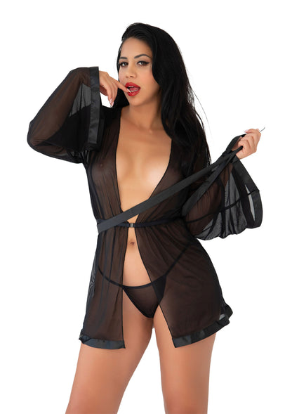 Daring Intimates Sheer Kimono and String BLACK S/M - 5