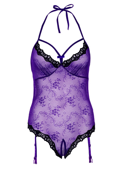Daring Intimates Lace Teddy with Open Crotch PURPLE S/M - 2