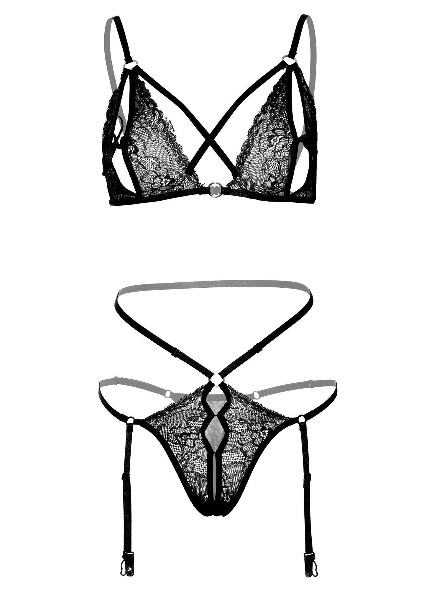 Daring Intimates 2PC Peek-a-Boo Bra and Panty BLACK S/M - 2