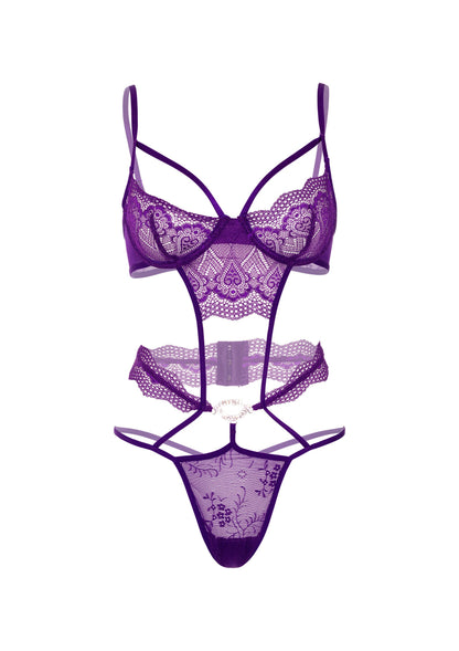 Daring Intimates Heart Lace Teddy with Jewel PURPLE S/M - 0
