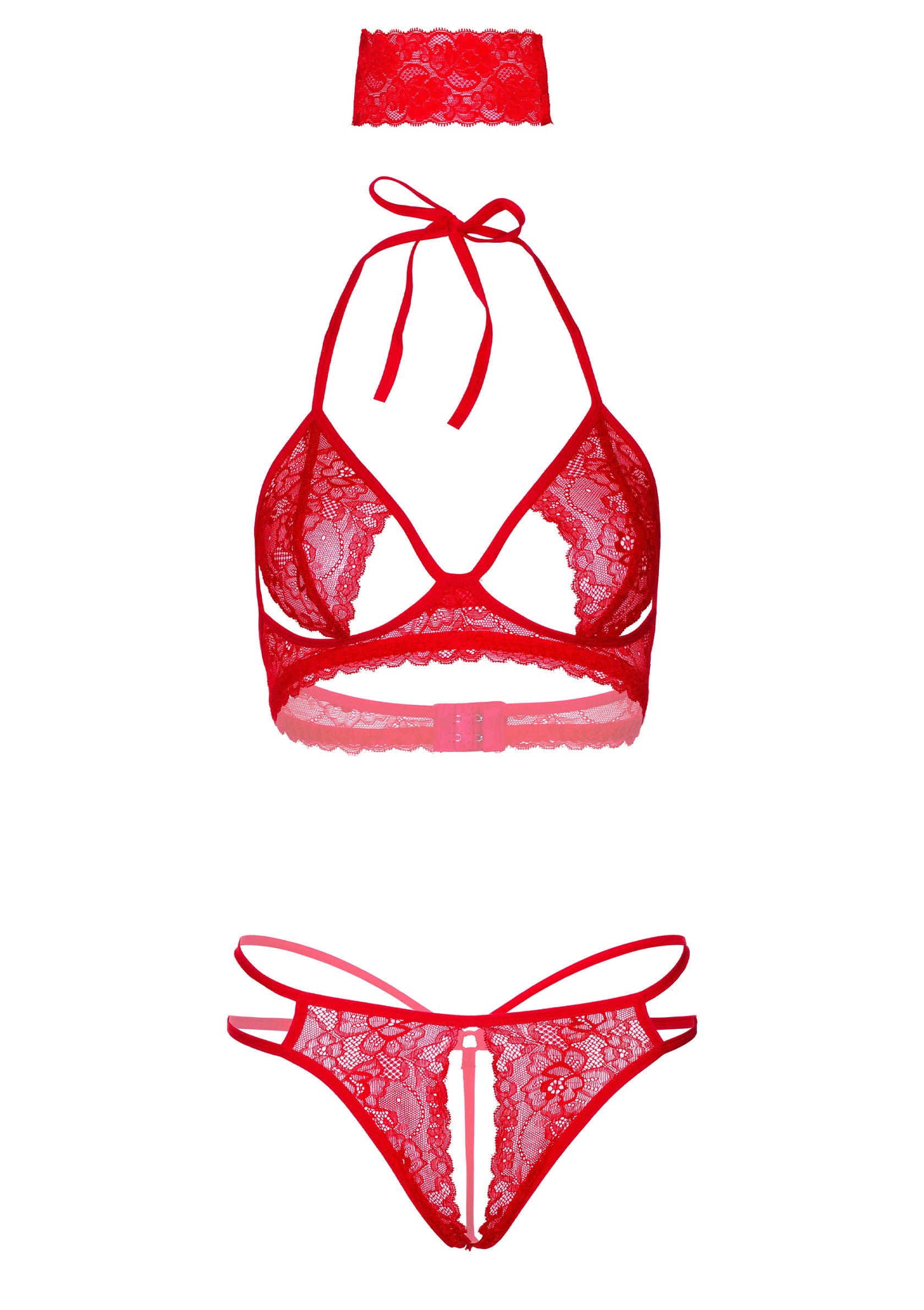 Daring Intimates 3PC Bra, Panty and Blindfold RED S/M - 7