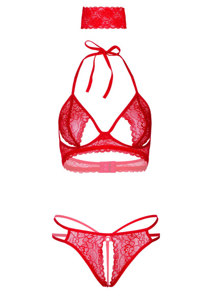 Daring Intimates 3PC Bra, Panty and Blindfold RED S/M - 7