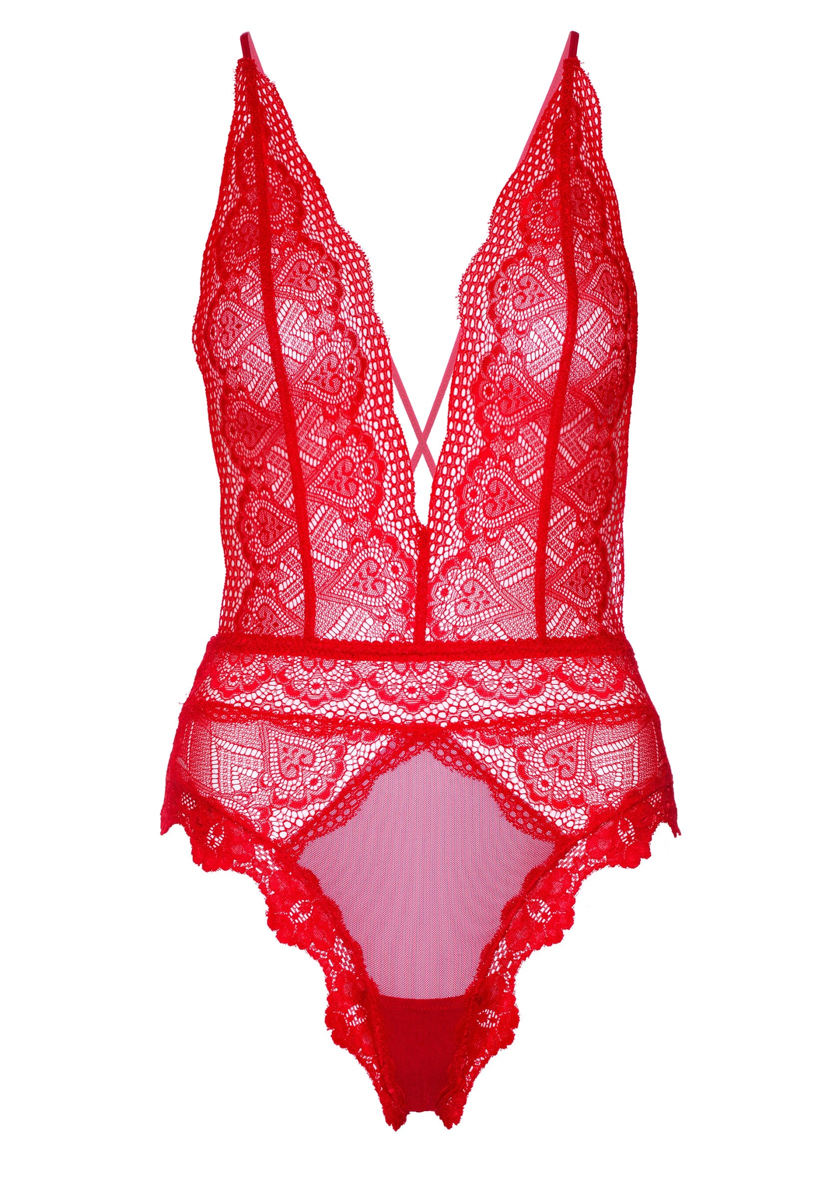 Daring Intimates Deep-V Lace Teddy RED S/M - 8