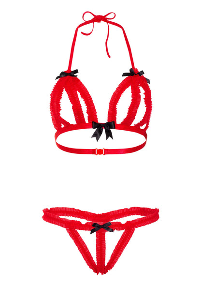 Daring Intimates Peek-a-boo Ruffle Bra & Panty RED S/M - 1