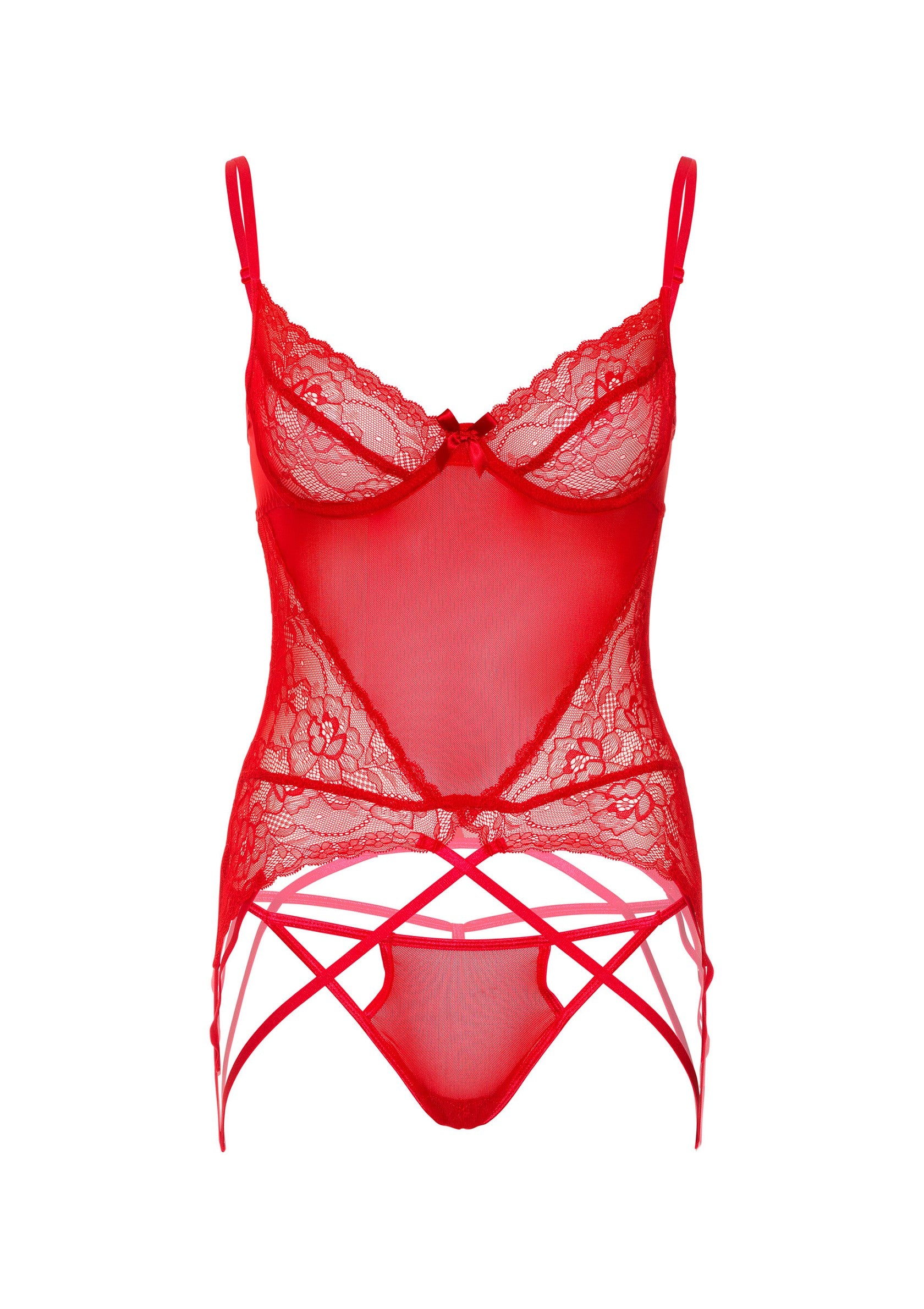 Daring Intimates Lace and Mesh Cami Set RED S/M - 2