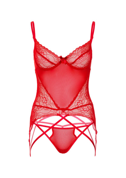 Daring Intimates Lace and Mesh Cami Set RED S/M - 2