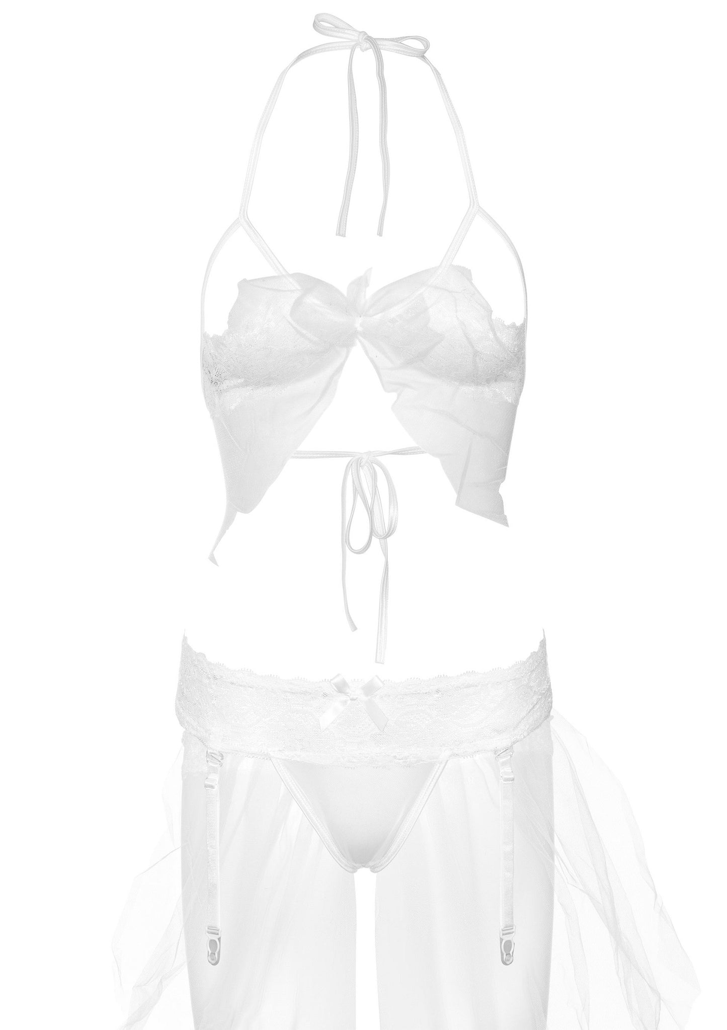 Daring Intimates Bra & Garter Panty Set WHITE S/M - 9