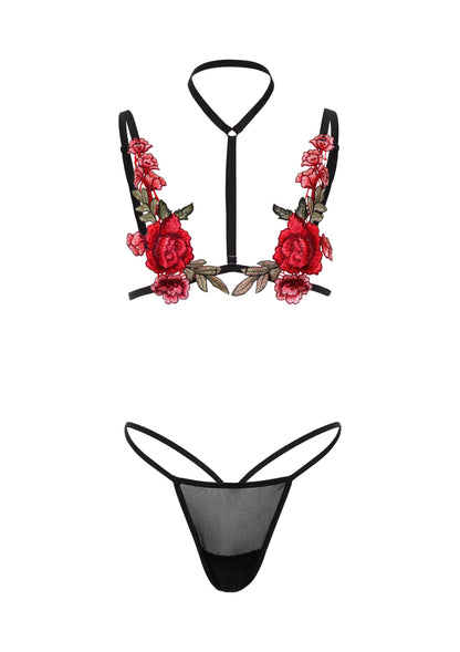 Daring Intimates Roses Bra and Panty Set BLACK S/M - 6