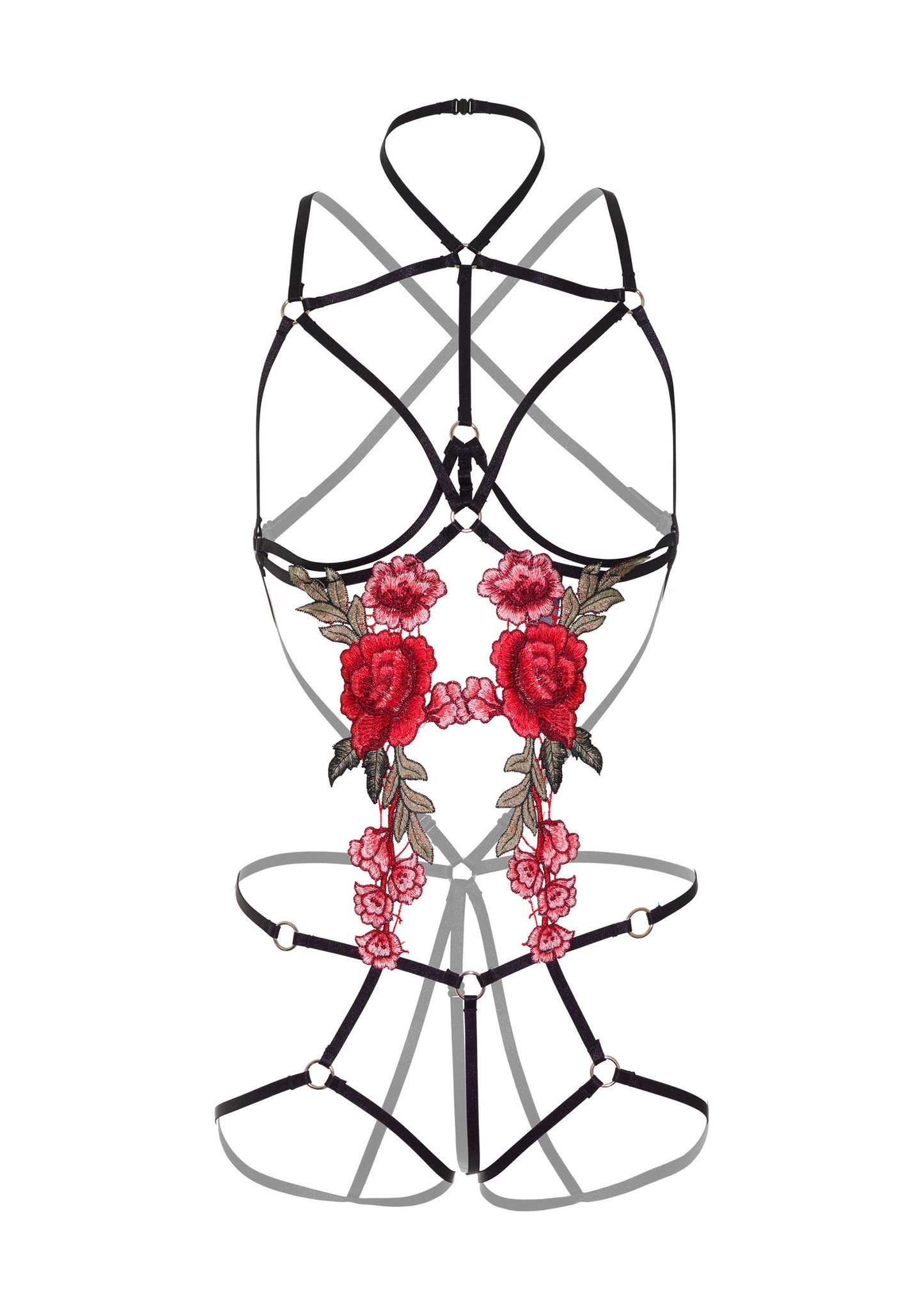 Daring Intimates Roses Strappy Teddy with Pasties BLACK S/M - 6