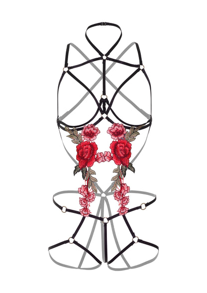 Daring Intimates Roses Strappy Teddy with Pasties BLACK S/M - 6