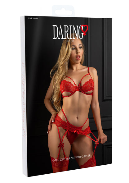 Daring Intimates Unlined bra set with garter RED S/M - 1285