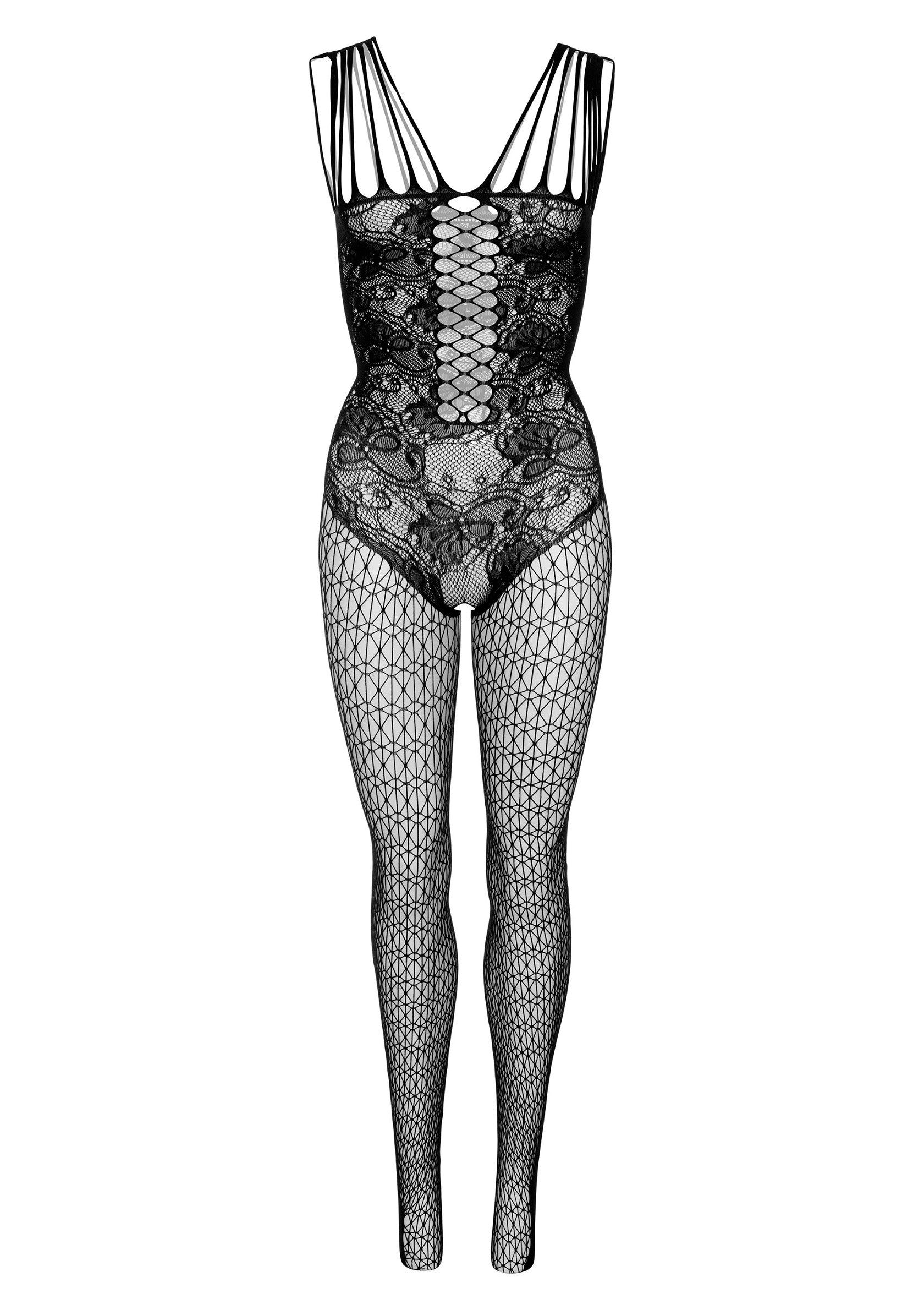 Daring Intimates Hex and Lace Net Bodystocking BLACK O/S - 7