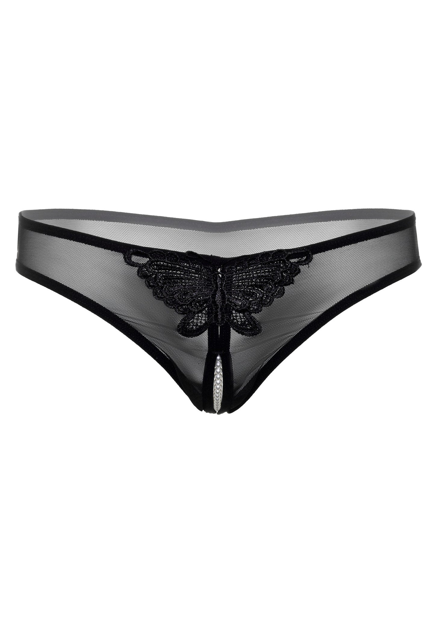 Daring Intimates Indra crotchless beaded thong BLACK S/M - 6