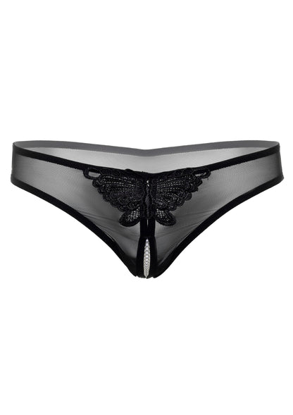 Daring Intimates Indra crotchless beaded thong BLACK S/M - 6