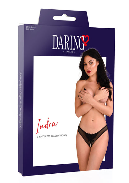 Daring Intimates Indra crotchless beaded thong BLACK S/M - 2