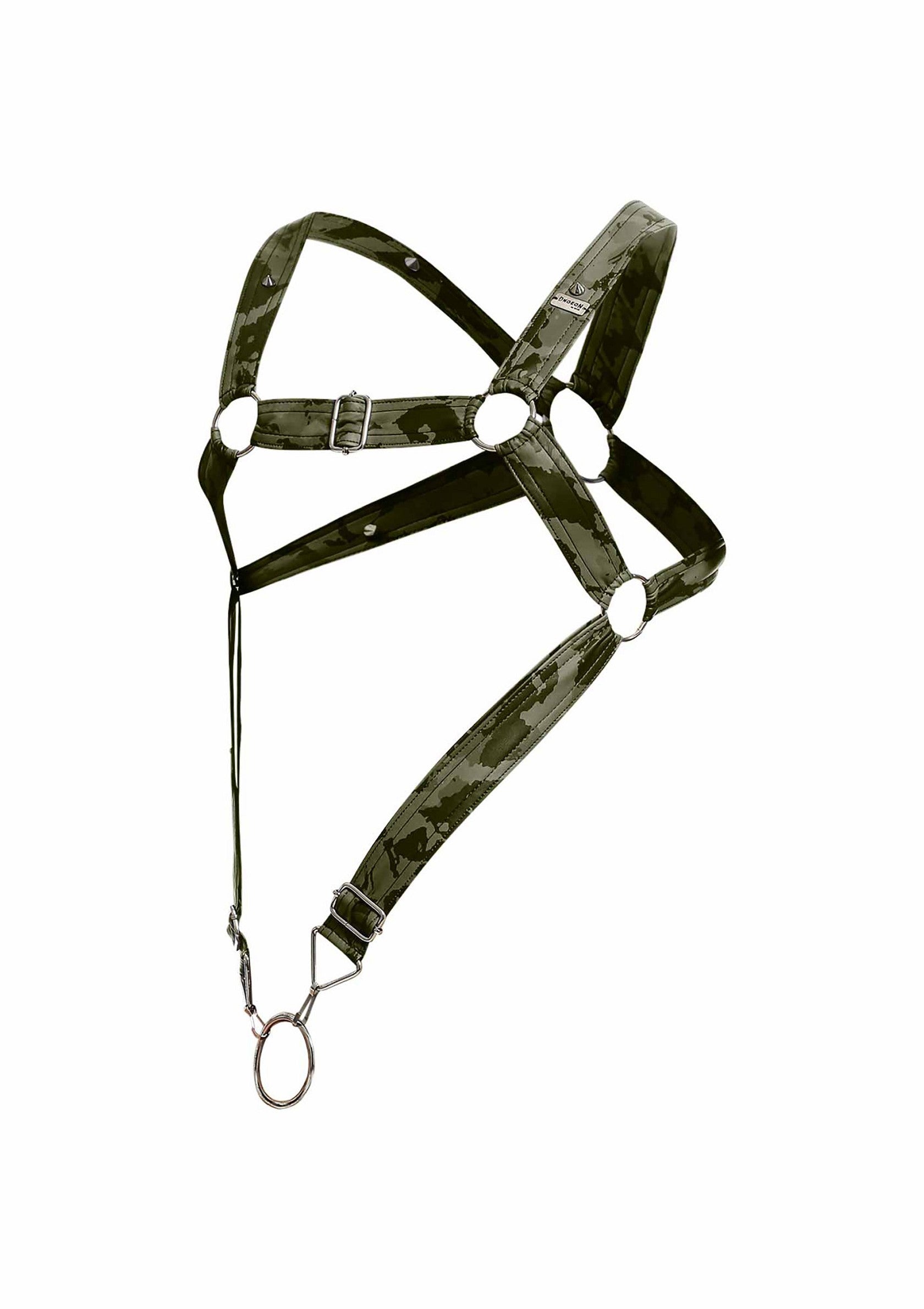 MOB Eroticwear Dngeon Cross Cockring Harness GREEN O/S - 3