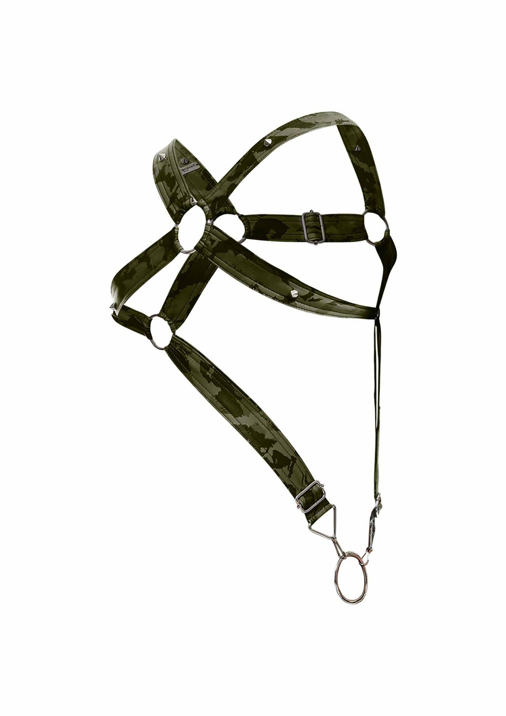 MOB Eroticwear Dngeon Cross Cockring Harness GREEN O/S - 4