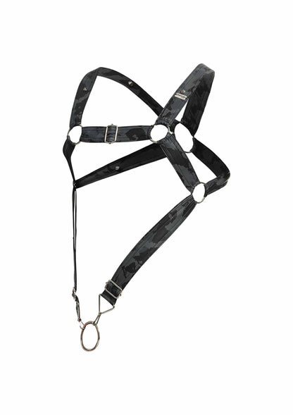 MOB Eroticwear Dngeon Cross Cockring Harness GREY O/S - 1