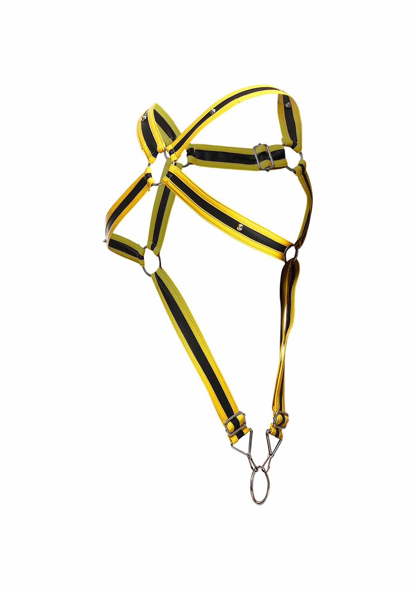 MOB Eroticwear Dngeon Cross Cockring Harness YELLOW O/S - 5