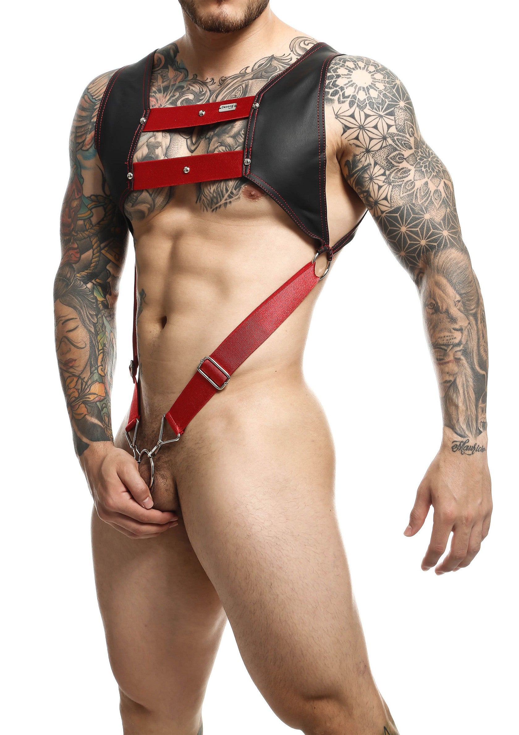 MOB Eroticwear Dngeon Top Cockring Harness RED O/S - 5