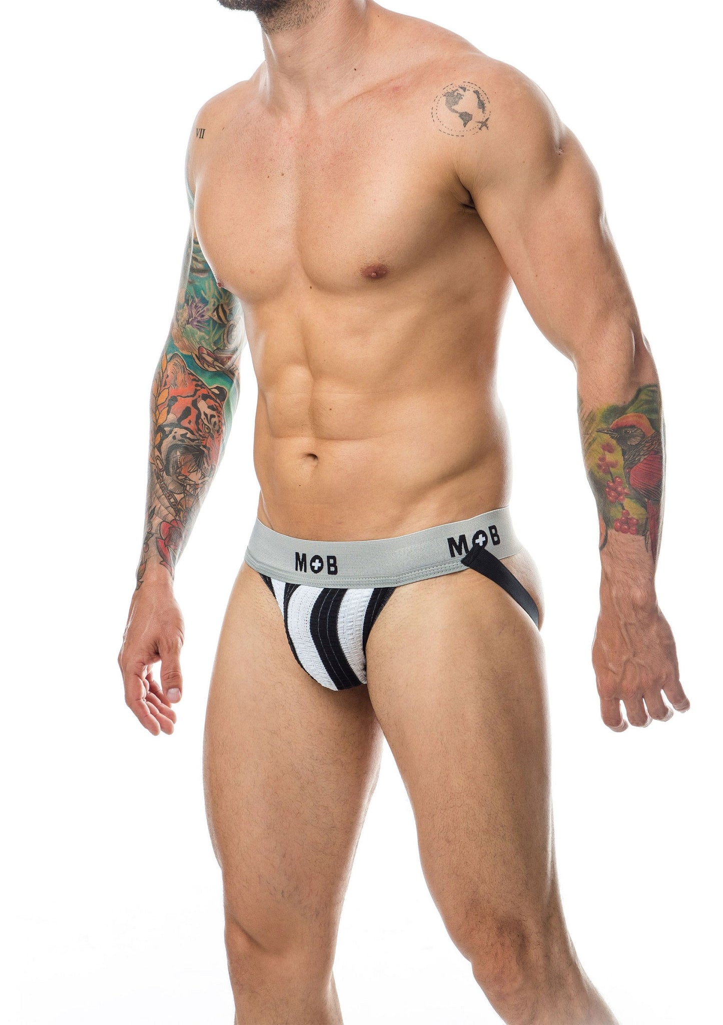 MOB Eroticwear Stripe Classic Jock WHITE S - 3