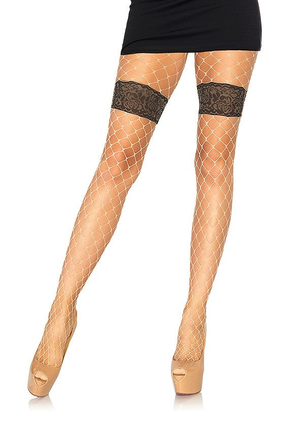 Leg Avenue Diamond net tights with floral NUDE O/S - 1