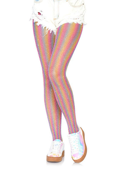 Leg Avenue Lurex rainbow fishnet tights PINK O/S - 1