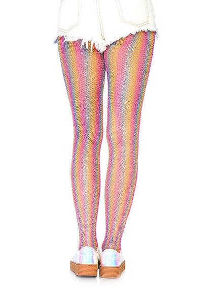 Leg Avenue Lurex rainbow fishnet tights PINK O/S - 2