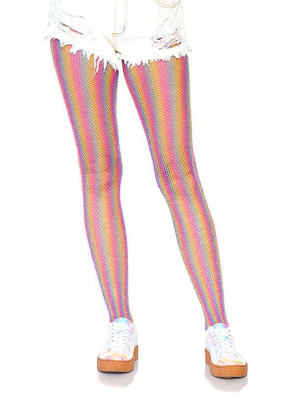 Leg Avenue Lurex rainbow fishnet tights PINK O/S - 0