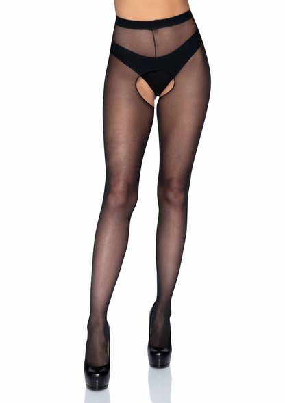 Leg Avenue Sheer Crotchless Pantyhose BLACK O/S - 5