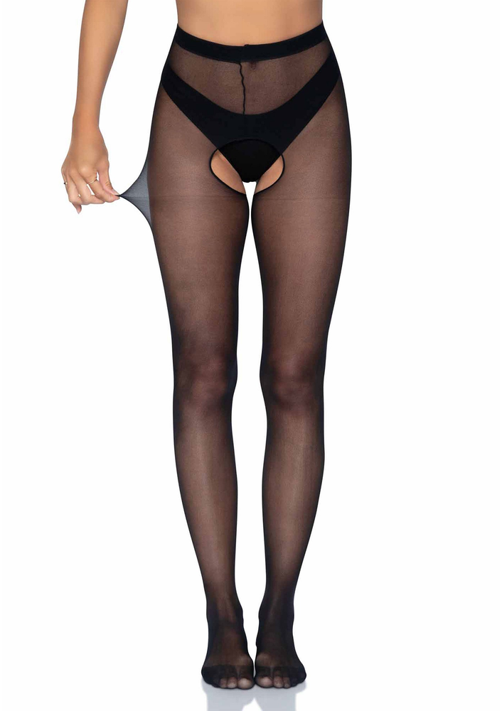 Leg Avenue Sheer Crotchless Pantyhose BLACK O/S - 3