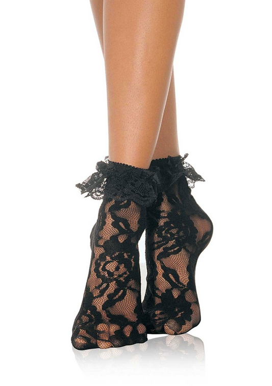 Leg Avenue Lace Anklet With Ruffle - Zwart