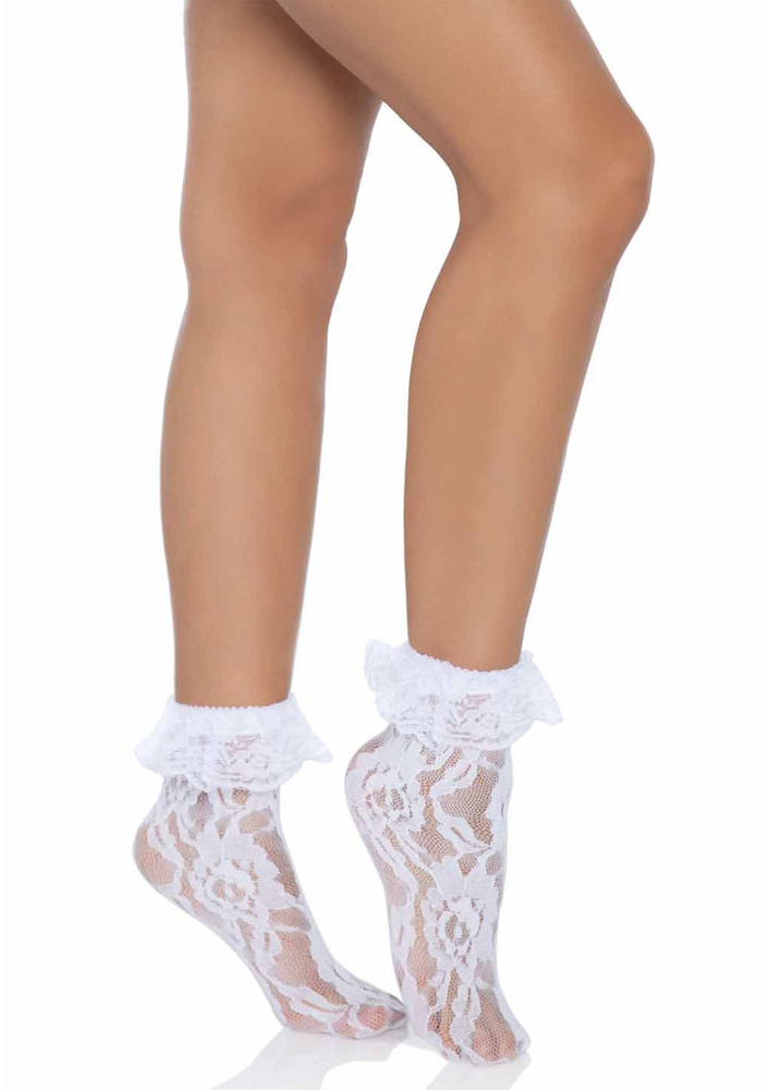 Leg Avenue Lace Anklet With Ruffle WHITE O/S - 1