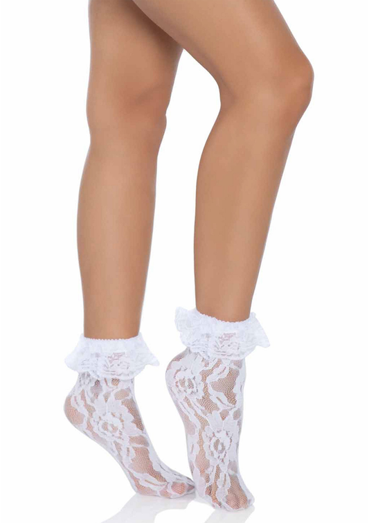 Leg Avenue Lace Anklet With Ruffle - Wit