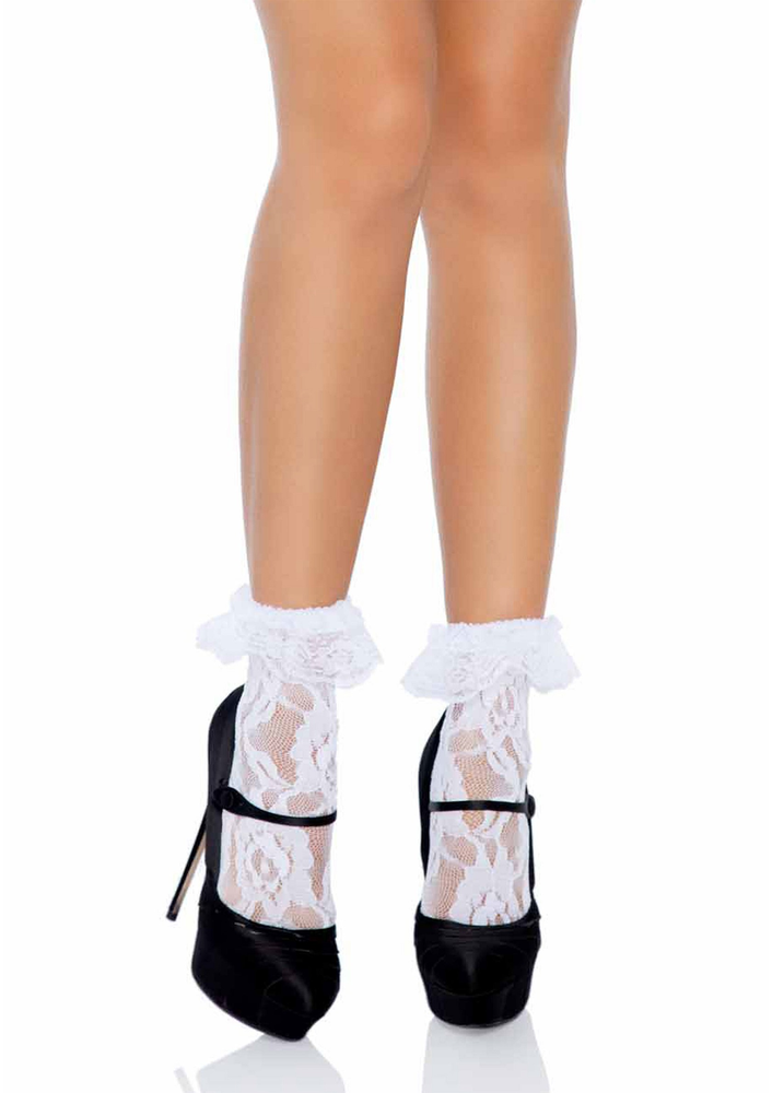 Leg Avenue Lace Anklet With Ruffle WHITE O/S - 2